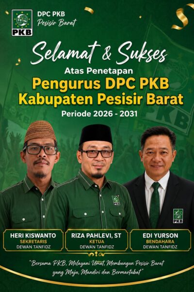 Riza Fahlevi Resmi Pimpin PKB Pesisir Barat Periode 2026–2031